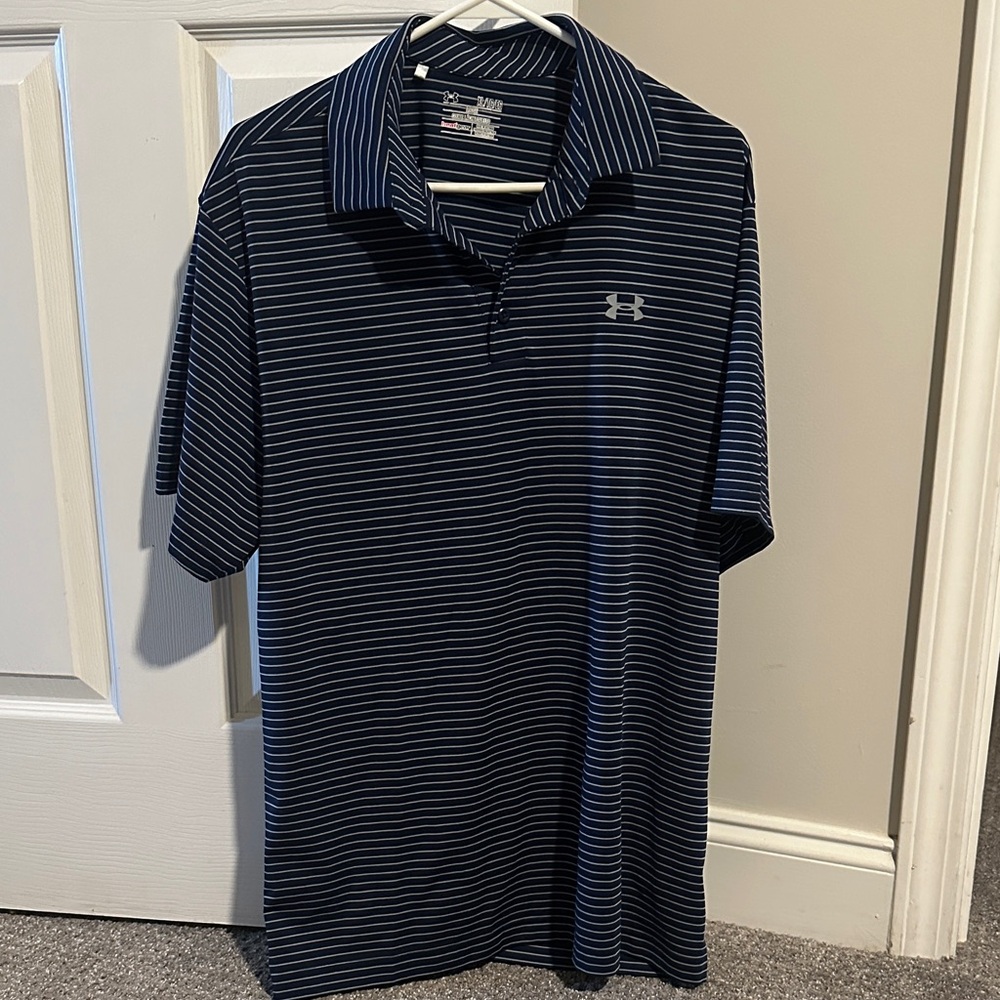 Under Armour Men’s Navy and White Striped Polo
